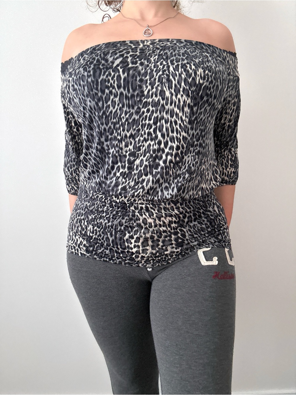 baby phat off the shoulder snow leopard top